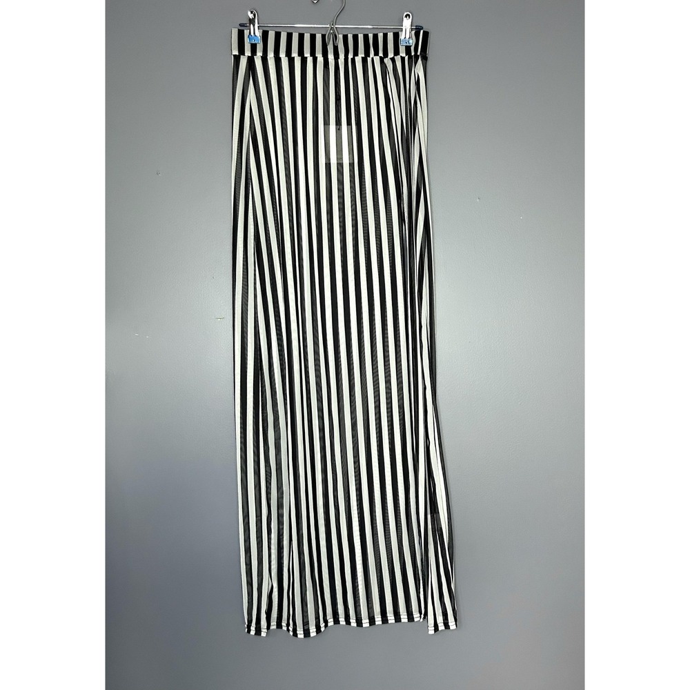Missguided Skirt Size 12 Black White Stripe Sheer Mesh Maxi Festival Beach Party - Picture 10 of 12